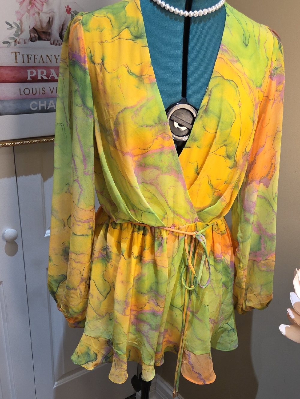 Nwt Large Fashion Nova Yellow Multi Marble Print Romper - Picture 15 of 17